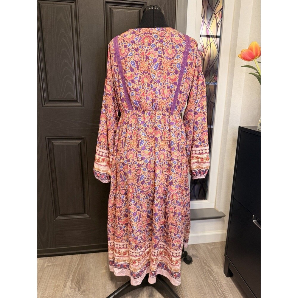 VERY J Floral Printed Boho V-Neck Balloon Sleeve Dress Size M NWT - Picture 4 of 7